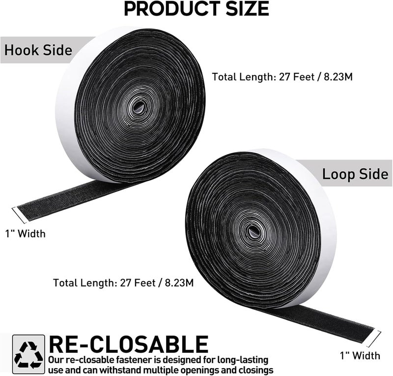 MAXECHO 1 Inch x 27 Feet Strong Sticky Back Heavy Duty Hook and Loop Tape with Adhesive, Non-Slip, Double Sided Strip Roll for Crafting & Wall Hanging, Black - Image 4
